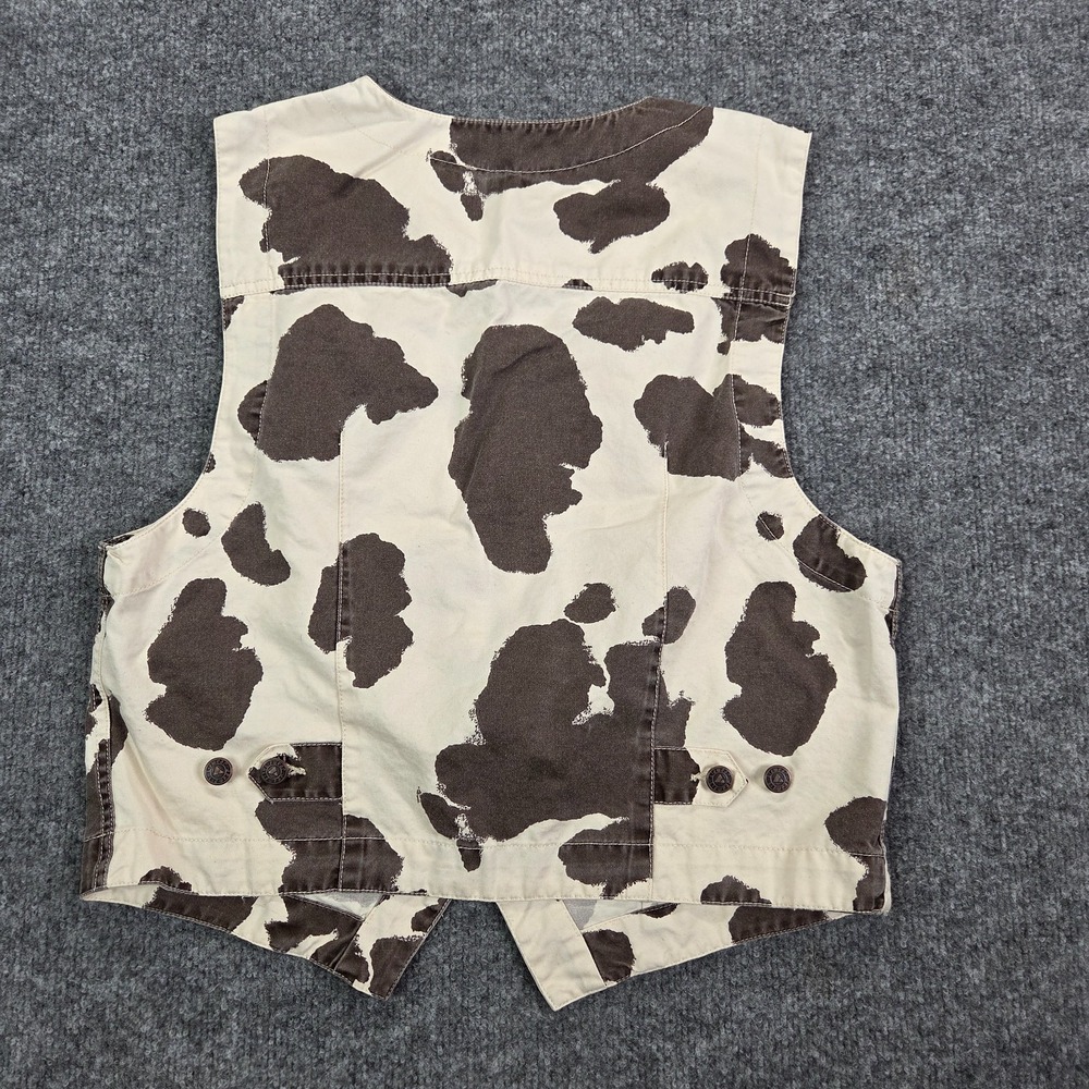 Vtg Liz Wear Cow‎ Print Zip Vest Cowgirl Western Rodeo Zip Up Y2K Pockets Medium - Picture 5 of 10